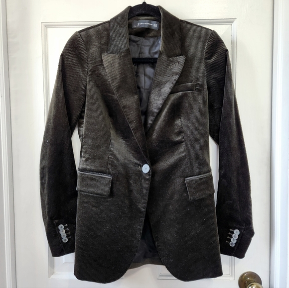 Zara Jackets & Blazers - Zara Dark Black Olive Corduroy Single Button Up Blazer Jacket